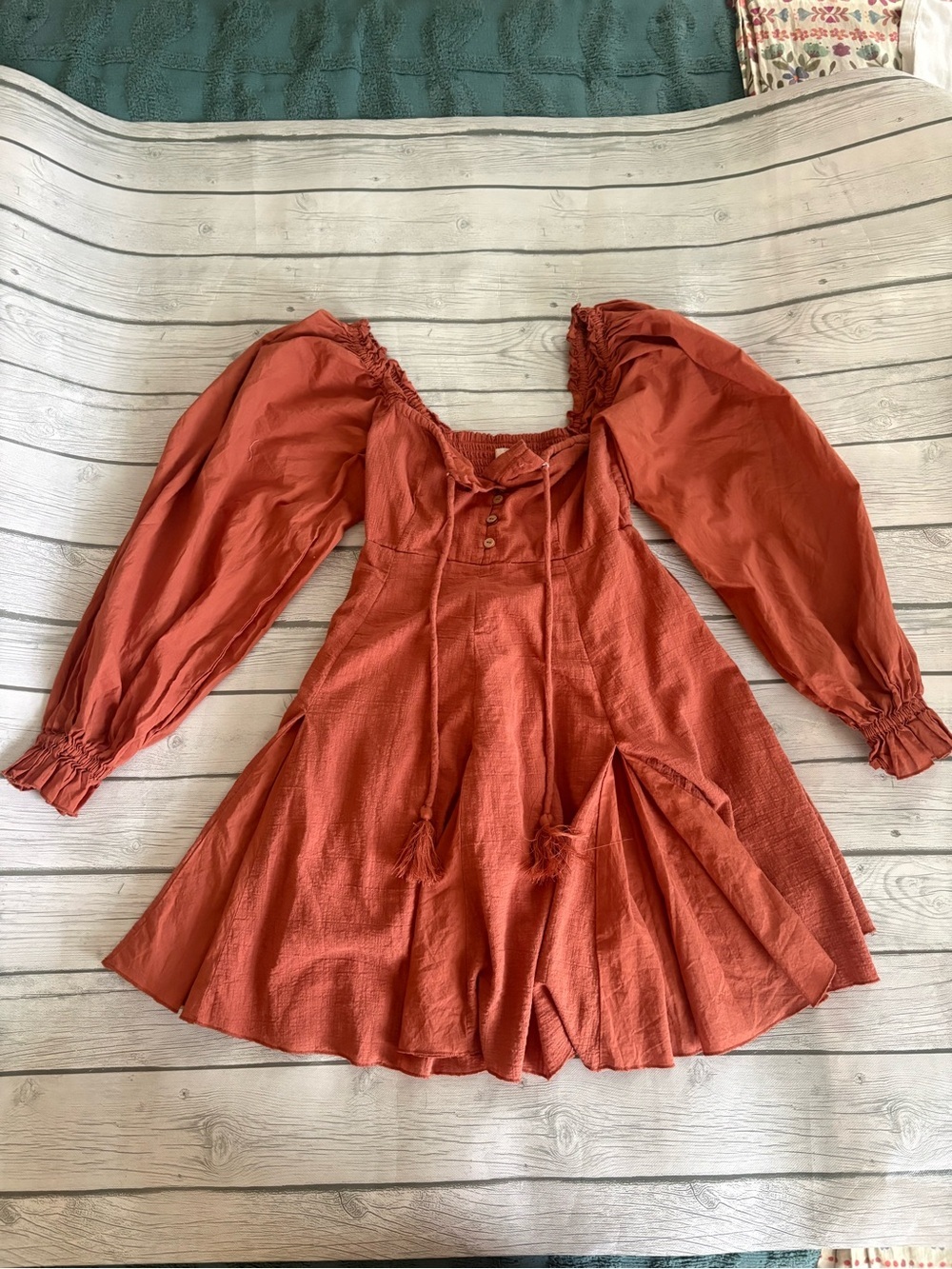 Chelsea & Violet Rust Orange Puff-Sleeve Mini Dress